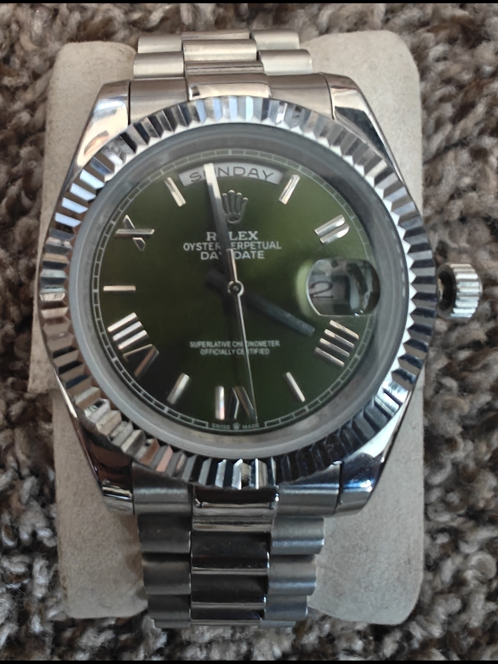 Oyster Perpetual Day-Date Watch with Green DialRolexRep